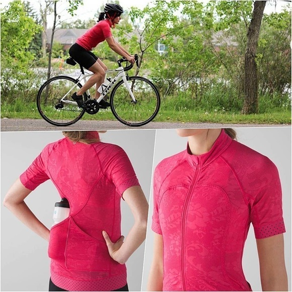 RARE Lululemon Breathable Lace Mesh Cycling Hiking Full Zip Jersey Pink 10 MINT - Picture 1 of 15